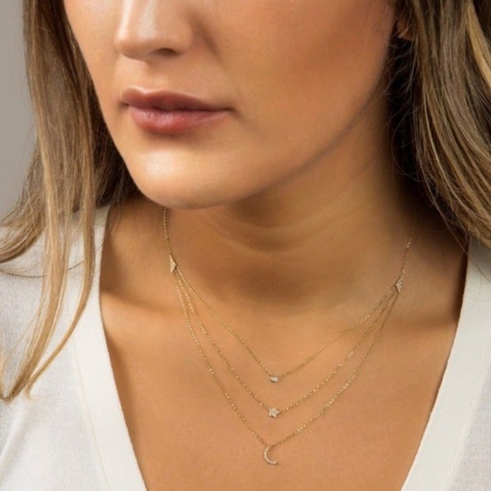 Celestial Diamond Necklace Stars Moon Gold Dainty - Picture 1 of 5